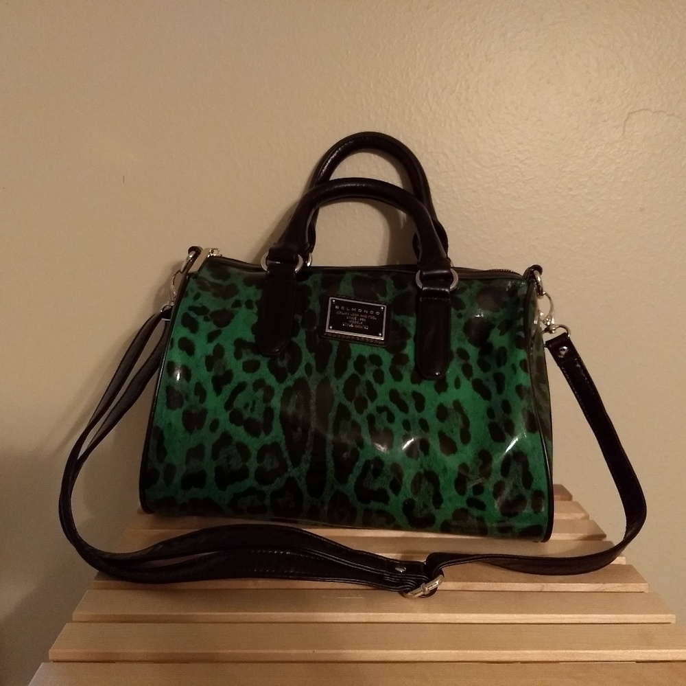 Belmondo Green black Leopard Print Handbag